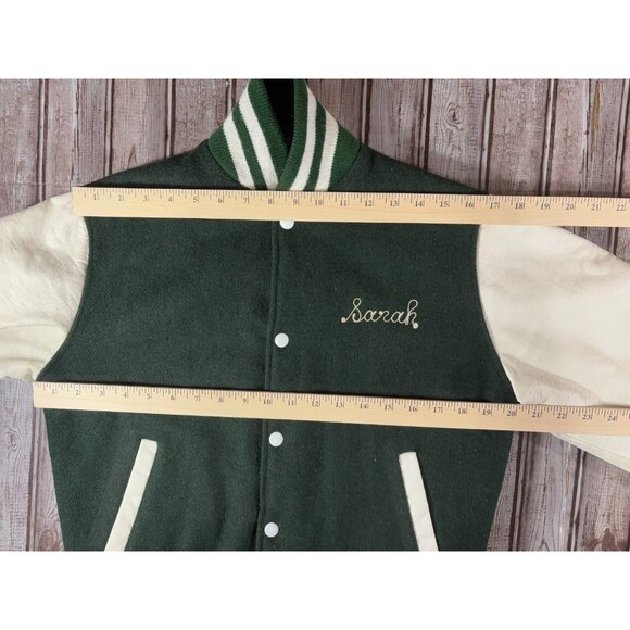 Lynbrook Empire Sporting Goods Wool leahter Varsity Jacket Sz 40 M green Vintage - Picture 4 of 5